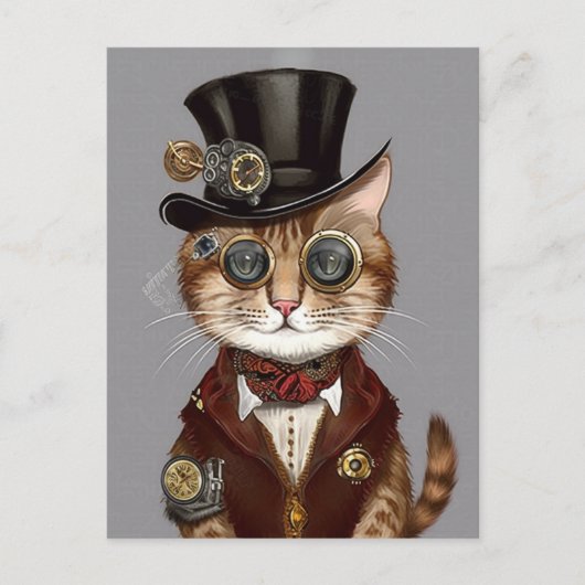 Steampunk Cat Briefkaart (Voorkant)