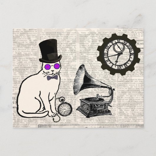Steampunk Cat Briefkaart (Voorkant)