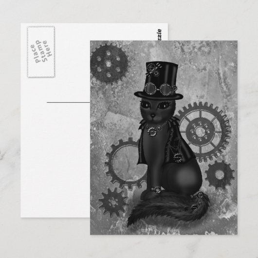 Steampunk Cat Briefkaart (Voorkant / Achterkant)