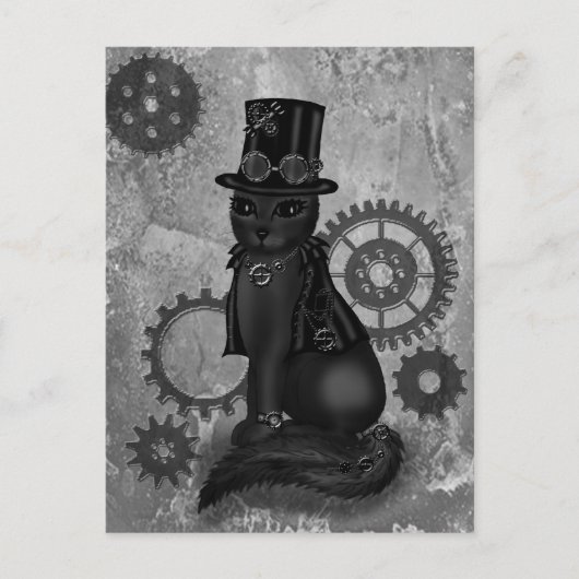 Steampunk Cat Briefkaart (Voorkant)