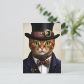 Steampunk Cat Briefkaart (Staand voorkant)