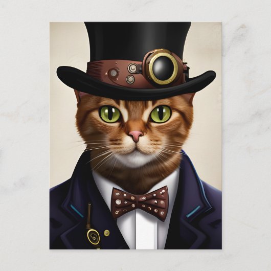 Steampunk Cat Briefkaart (Voorkant)