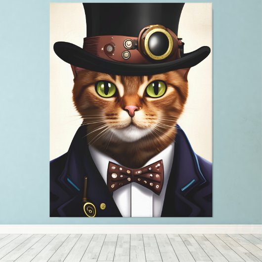 Steampunk Cat Canvas Afdruk (Insitu (Houten vloer))