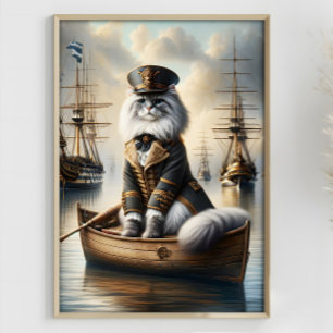 Steampunk Cat Captain Ragdoll Oude Oorlogsschepen Poster