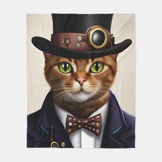 Steampunk Cat Fleece Deken (Voorkant)