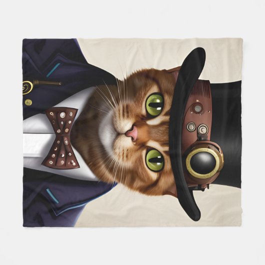 Steampunk Cat Fleece Deken (Voorkant (Horizontaal))