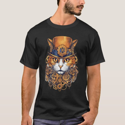 Steampunk Cat Gears Graphic Design Cat  Fantasy 1 T-shirt (Voorkant)