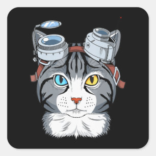 Steampunk Cat Gift Cosplay Clockwork Cat Anime Vierkante Sticker