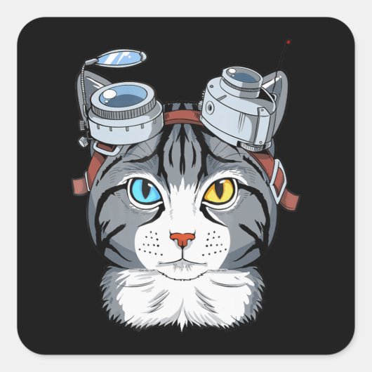 Steampunk Cat Gift Cosplay Clockwork Cat Anime Vierkante Sticker (Voorkant)