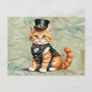 Steampunk Cat: Gotische Katten kunst voor kattenli Briefkaart