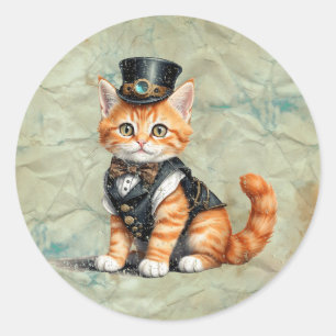 Steampunk Cat: Gotische Katten kunst voor kattenli Ronde Sticker