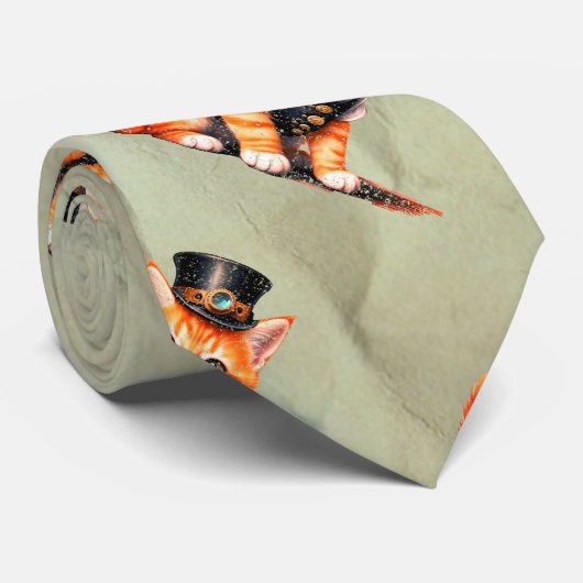 Steampunk Cat: Gotische Katten kunst voor kattenli Stropdas (Opgerold)