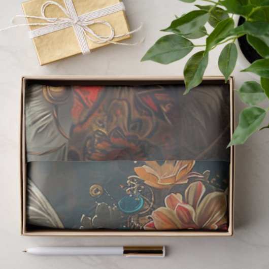 Steampunk Cat Guardian Blauwgroen Sinaasappel Deco Tissuepapier (Geschenk)