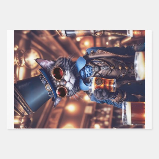 Steampunk cat, hat, goggles and beer - Decoupage  Inpakpapier Vel (Voorkant)