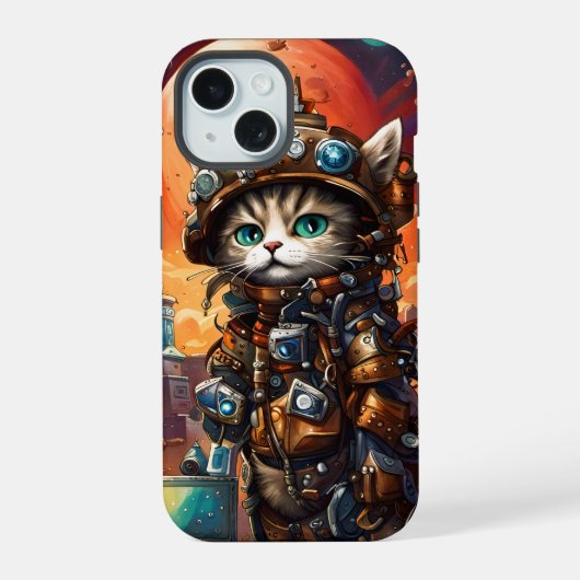 Steampunk Cat I iPhone 15 Case (Achterkant)
