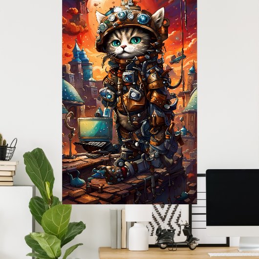 Steampunk Cat I Poster (Thuiskantoor)