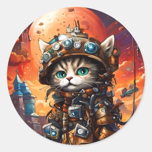 Steampunk Cat I Ronde Sticker (Voorkant)