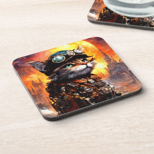 Steampunk Cat II Bier Onderzetter (Linkerzijde)