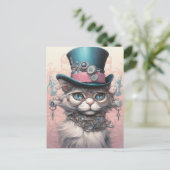Steampunk Cat in Blue Tophat Briefkaart (Staand voorkant)