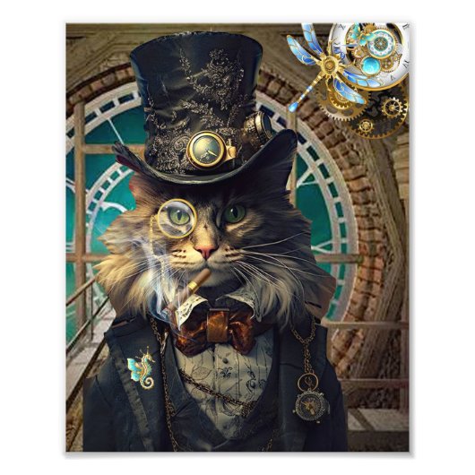 Steampunk Cat in Clocktower poster (Voorkant)