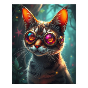 Steampunk Cat in een bril Foto Afdruk