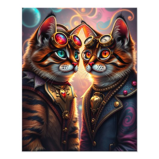 Steampunk Cat in een bril Foto Afdruk (Voorkant)