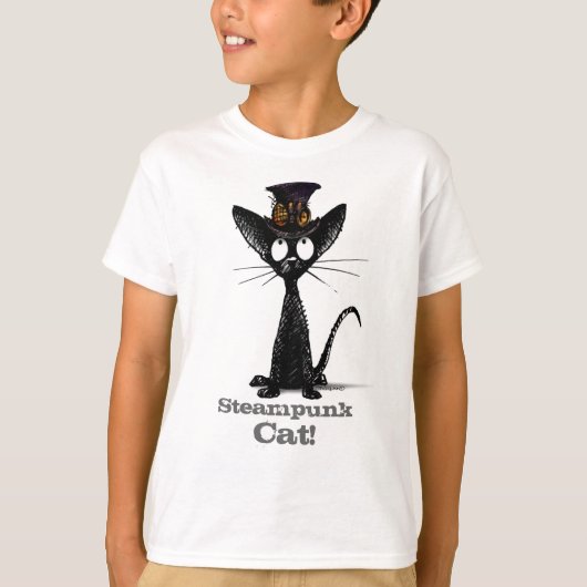 Steampunk Cat in een Pet Funny Custom Kinder T-shirt (Voorkant)