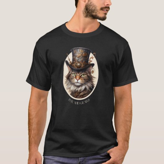 Steampunk Cat in Realism Fur en Gears Unite T-shirt (Voorkant)