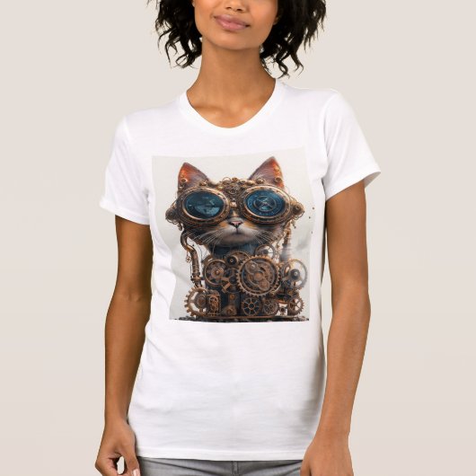 Steampunk Cat Inventor T-shirt (Voorkant)