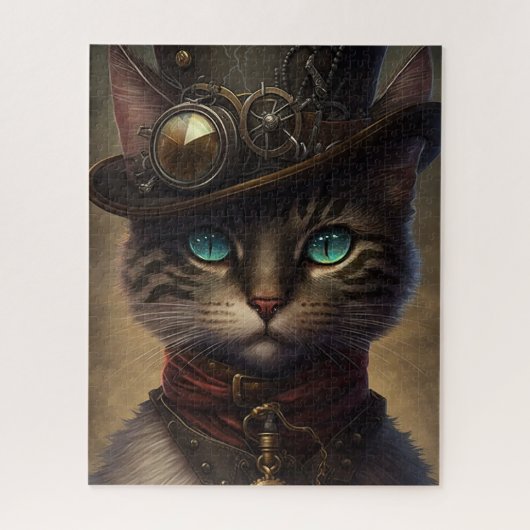 Steampunk Cat Jigzaag Puzzle, Retrofuturistische k Legpuzzel (Verticaal)