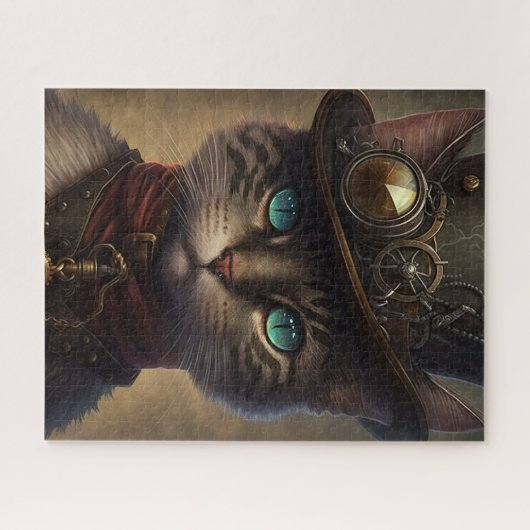 Steampunk Cat Jigzaag Puzzle, Retrofuturistische k Legpuzzel (Horizontaal)