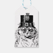 Steampunk Cat Kat in een Tophoed Cadeaulabel (Voorkant)