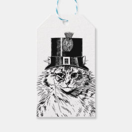 Steampunk Cat Kat in een Tophoed Cadeaulabel
