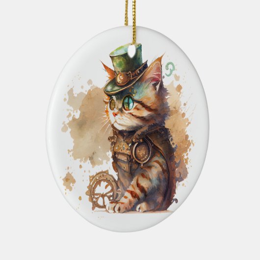 Steampunk Cat Keramisch Ornament (Rechts)