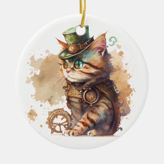 Steampunk Cat Keramisch Ornament (Voorkant)