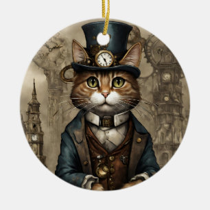 Steampunk Cat Keramisch Ornament