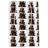 Steampunk Cat Kitten rode hoge hoed Medium Cadeauzakje (Voorkant)