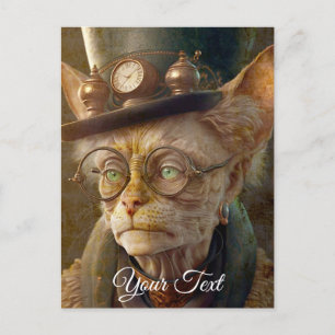 Steampunk Cat Lady. Briefkaart