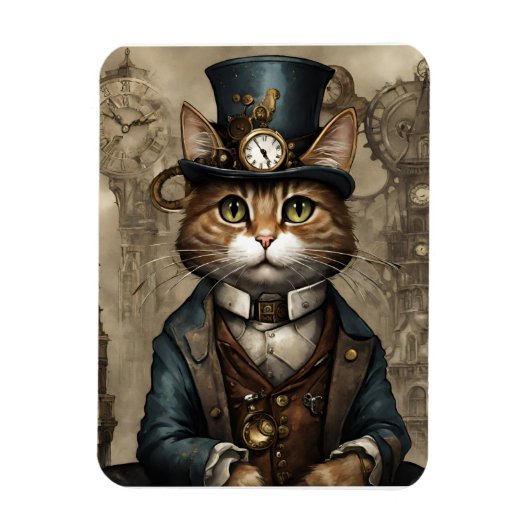 Steampunk Cat Magneet (Verticaal)