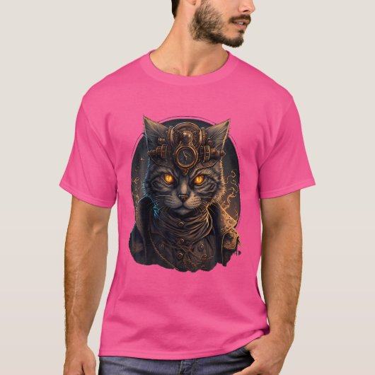 Steampunk Cat Medieval Mechanical Victoriaans Cute T-shirt (Voorkant)