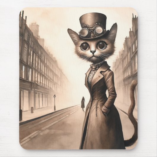 Steampunk Cat Mousepad Muismat (Voorkant)