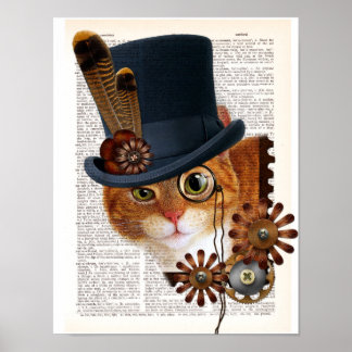 Steampunk Cat op woordenboekpagina Poster