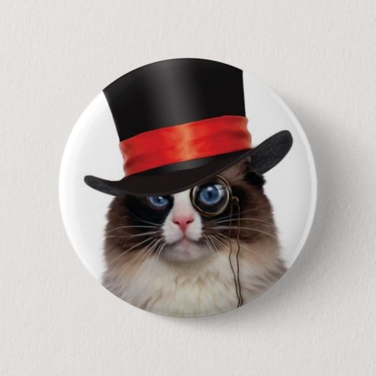 Steampunk Cat Pin Back Button (Voorkant)