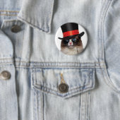 Steampunk Cat Pin Back Button (In situ)