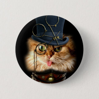 Steampunk Cat pin back-knop Ronde Button 5,7 Cm