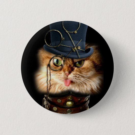 Steampunk Cat Pint Back Button (Voorkant)