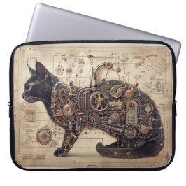 Steampunk Cat Retro Laptop Sleeve