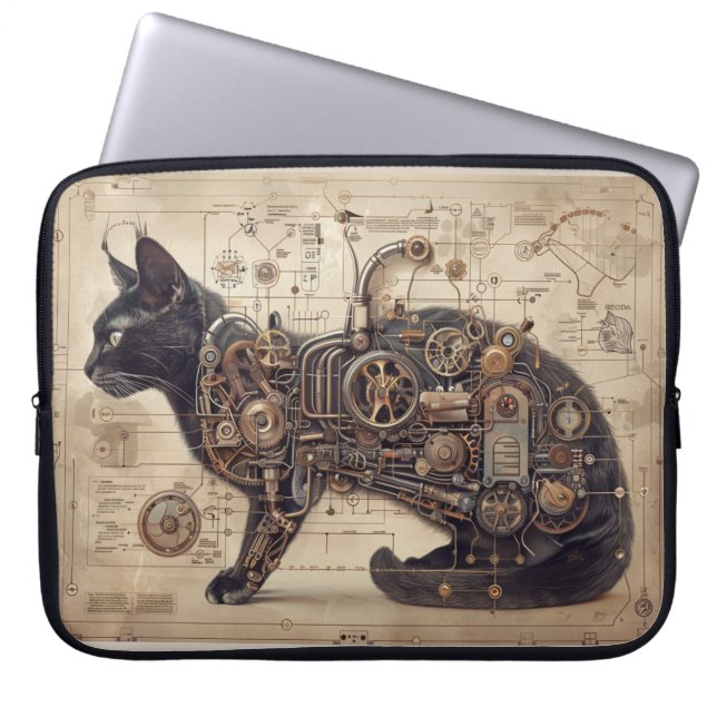 Steampunk Cat Retro Laptop Sleeve (Voorkant)
