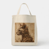 Steampunk Cat Retro Tote Bag (Achterkant)