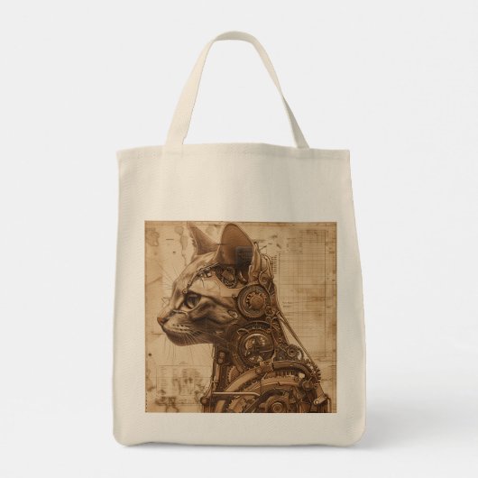 Steampunk Cat Retro Tote Bag (Achterkant)